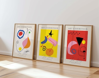 Joan Miro wall art SET of 3, Miro inspired posters, abstract Wall Art, Ship Worldwide from UK,US,Aus,Europe : )
