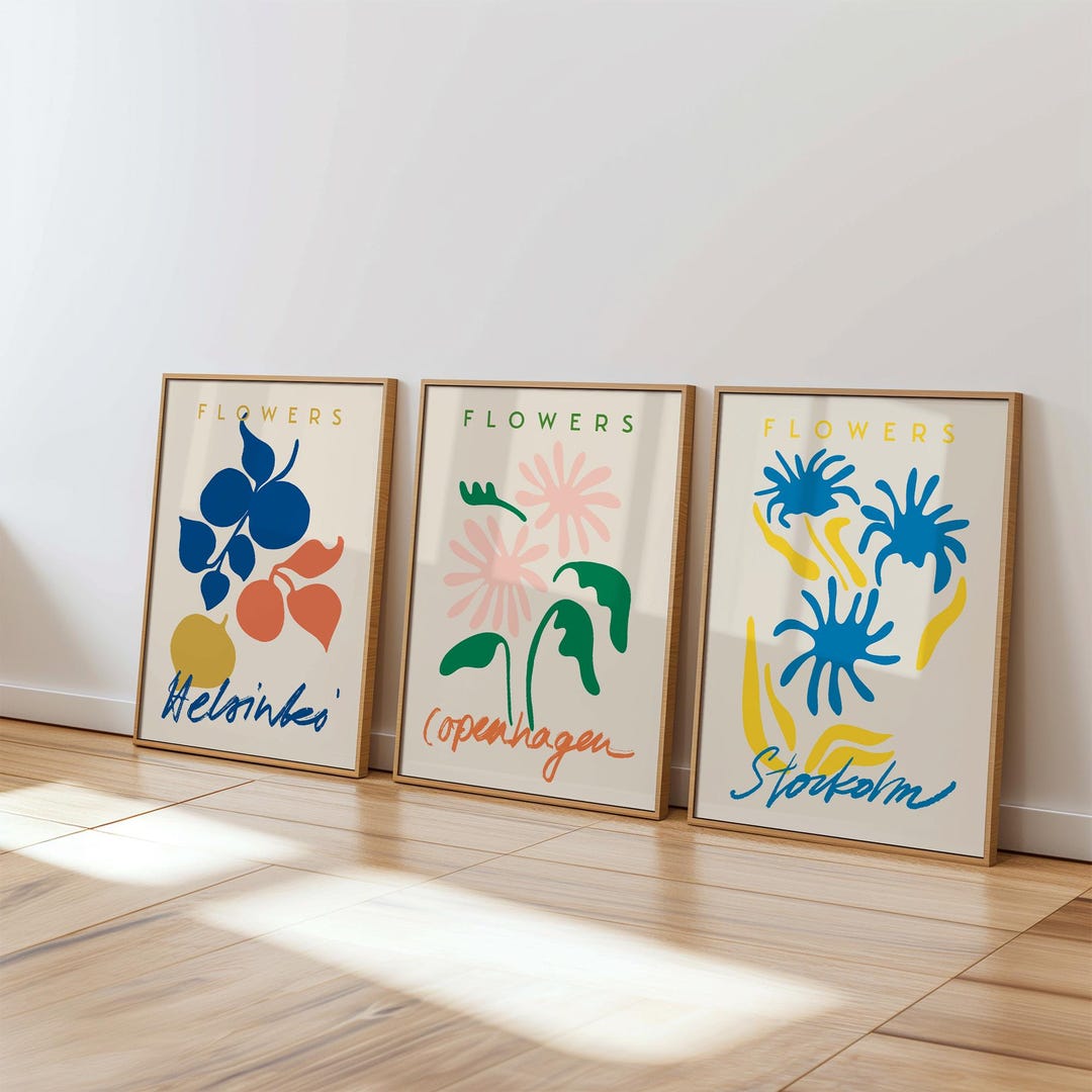 Flower Market Poster Set of 3, Helsinki Copenhagen Stockholm Wall Art ...