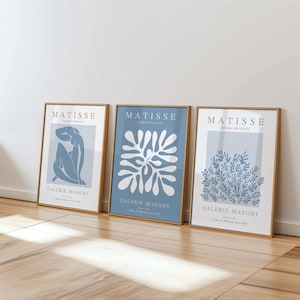 Juego de 3 cuadros de Matisse, pósteres de Matisse en azul, arte abstracto para pared, envío a todo el mundo desde Reino Unido, EE. UU., Australia y Europa :)
