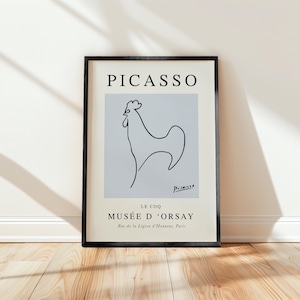 Picasso Druck - Hahn, blaue Strichzeichnung Hahn, Ausstellungsplakat, Schiff Weltweit aus UK,US,Aus,EU : )