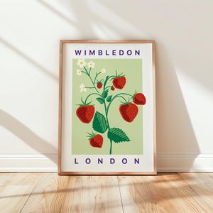 Wimbledon poster, Flower market print London, strawberry wall art, England travel wall art, Ship Worldwide from UK,US,Aus,EU : )