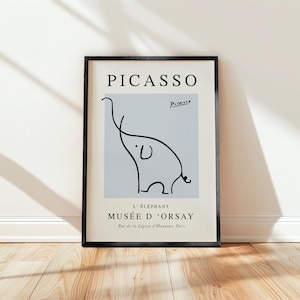 Pôster de elefante com impressão de Picasso, pôster de exposição de arte linear, impressão de elefante azul, envio para todo o mundo do Reino Unido, EUA, Austrália, UE :)
