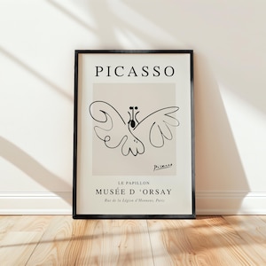 Impressão de Picasso, borboleta, pôster de exposição de borboleta azul de arte linear, envio para todo o mundo do Reino Unido, EUA, Austrália, UE :)