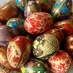 Handmade assorted papier-mâché Eggs 3 Inch Easter eggs for Decor Handmade and hand painted papier-mâché paper mache
