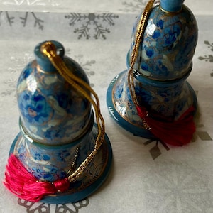 Christmas Ornaments Bell 3 inch Handmade papier-mâché Christmas decor paper Mache Blue