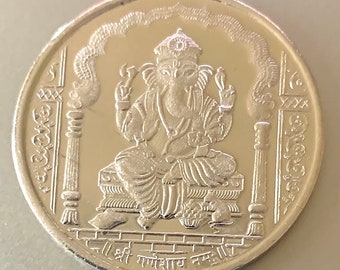 Sterling Silver 10g Coin 999 Ganesha Hindu Religious Deity Diwali Puja Prayer coin