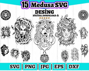 Medusa SVG Print file, Medusa Svg Bundle, Medusa silhouette vector, Goddess Medusa SVG, Mythology SVG image Digital files, Svg Png Eps Dxf.