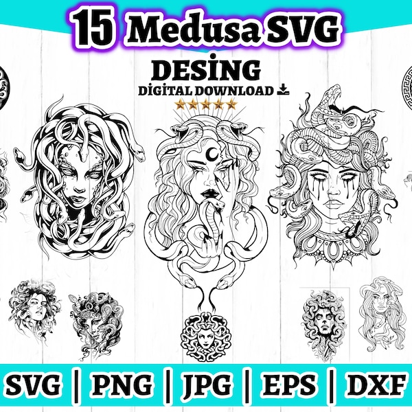 Medusa SVG Print file, Medusa Svg Bundle, Medusa silhouette vector, Goddess Medusa SVG, Mythology SVG image Digital files, Svg Png Eps Dxf.