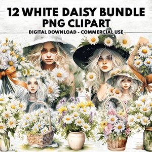 12 watercolor pastel Flowers PNG, Watercolor Floral Clipart Bouquets, Elements, Daisy png, Commercial Use, Digital clipart PNG