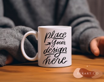 White Coffee Mug Mockup: 11oz Blank Ceramic Cup (Digital Download)