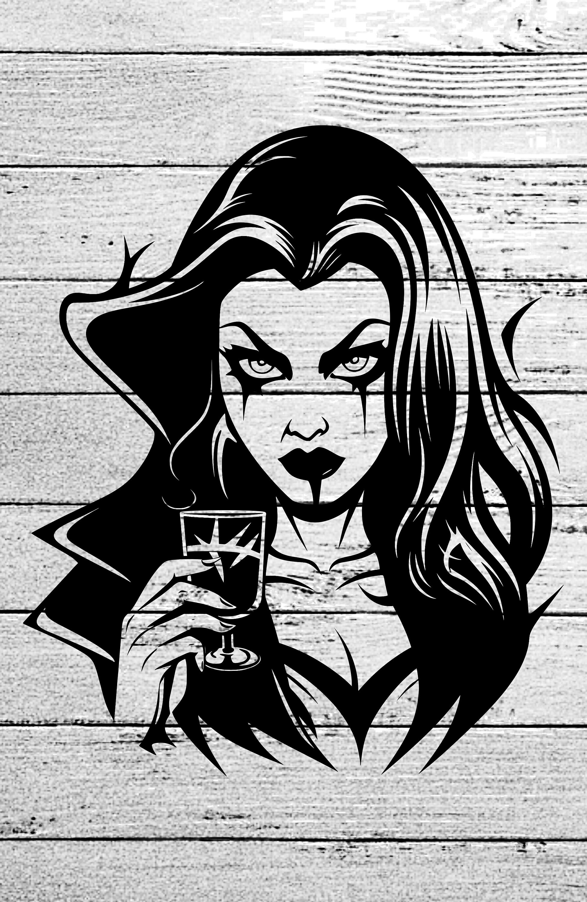 Spooky Vampire girl SVG PNG Print and Cuting file, Vampire Png Clipart, Female Vampire svg print file, Gothic clipart, Silhouette for Cricut