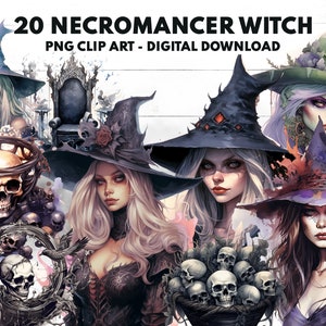 Necromancer Witch Clipart PNG Bundle, Magic Witch clipart Png, Witches PNG, Paper Crafts Scrapbooking, Celestial Png, AI artwork
