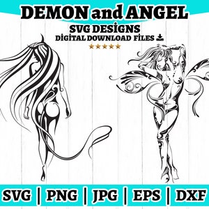 Demonio y ángel mujer Svg, Ángel Svg, Demonio Svg, Ángel y diablo SVG, Jpg Png Dxf Eps Descarga instantánea para impresión Corte Cricut Cameo Silueta
