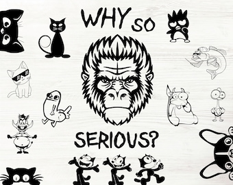 Paquete de animales divertidos Svg, clipart de animales, archivos SVG para Cricut, 25 lindos animales divertidos Svg, Dxf, Png, Eps, diseño de animales, clipart vectorial.