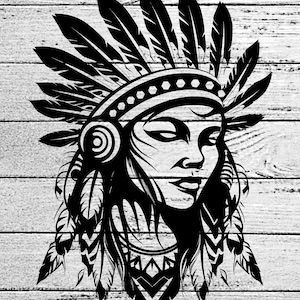 Fille amérindienne indigène guerrier femme SVG PNG impression et fichier de coupe, tipi indien tribu Clipart, aztèque Boho femme coupe fichier