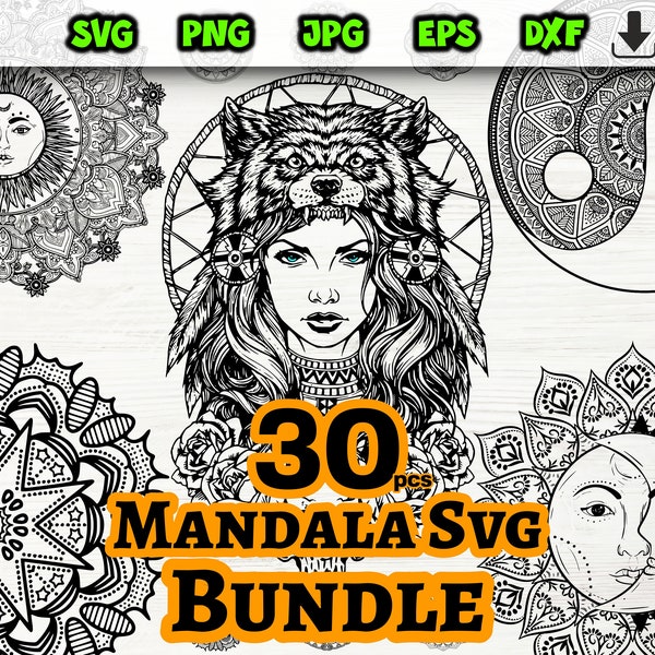 30 Mandala Svg, Mandala Svg Bundle, Mandala Flower Svg, Mandala cut file for cricut silhouette, 30 Mandala Design file, Mandala template.