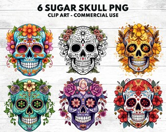 Sugar Skull Png bundle, Colorful Sugar Skull PNG Day of the Dead Instant Digital Download, Digital PNG file for cricut silhouette print file