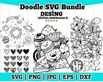 Doodle svg bundle, Funny doodle elements svg, Cute animals svg, Doodle clipart, Digital download Svg Png Dxf Eps Jpg, svg file for cricut.