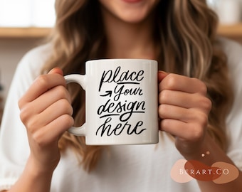 Maqueta de taza de café blanca: Taza de cerámica blanca de 325 ml (descarga digital)