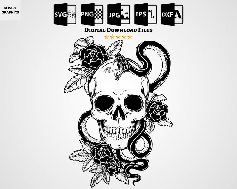 Skull and Roses SVG Skull With Flowers SVG Skull Vector Etsy