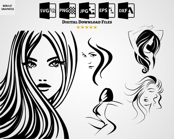 30 Woman Silhouettes Line Art SVG Designs, Woman Face Svg Bundle, Beautiful  Woman Png, Woman Silhouette Svg, Hair Svg, Girl Svg, Lip Svg, 
