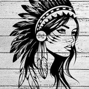Indianer Mädchen, amerikanische Native Png-Datei, Indianer Frau Clipart, Boho Feder Kopfschmuck Clipart, Krieger svg, Boho-Svg-Png-Datei