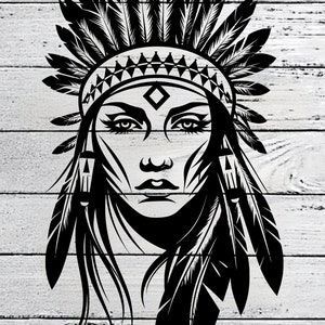 Indianer Mädchen, amerikanische Native Png-Datei, Indianer Frau Clipart, Boho Feder Kopfschmuck Clipart, Krieger svg, Boho-Svg-Png-Datei