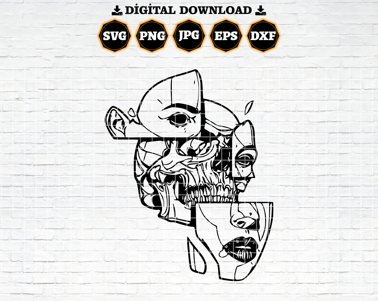 Skull Woman Face Svg Half Skull Skeleton Woman Face Svg Etsy