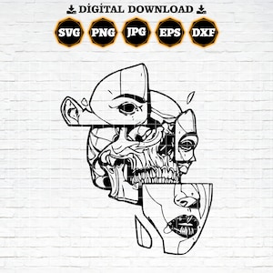 Skull woman face Svg, half skull skeleton woman face Svg, Skull half woman Svg, half skull face, Skull Svg, Skeleton Svg, Skull woman face.