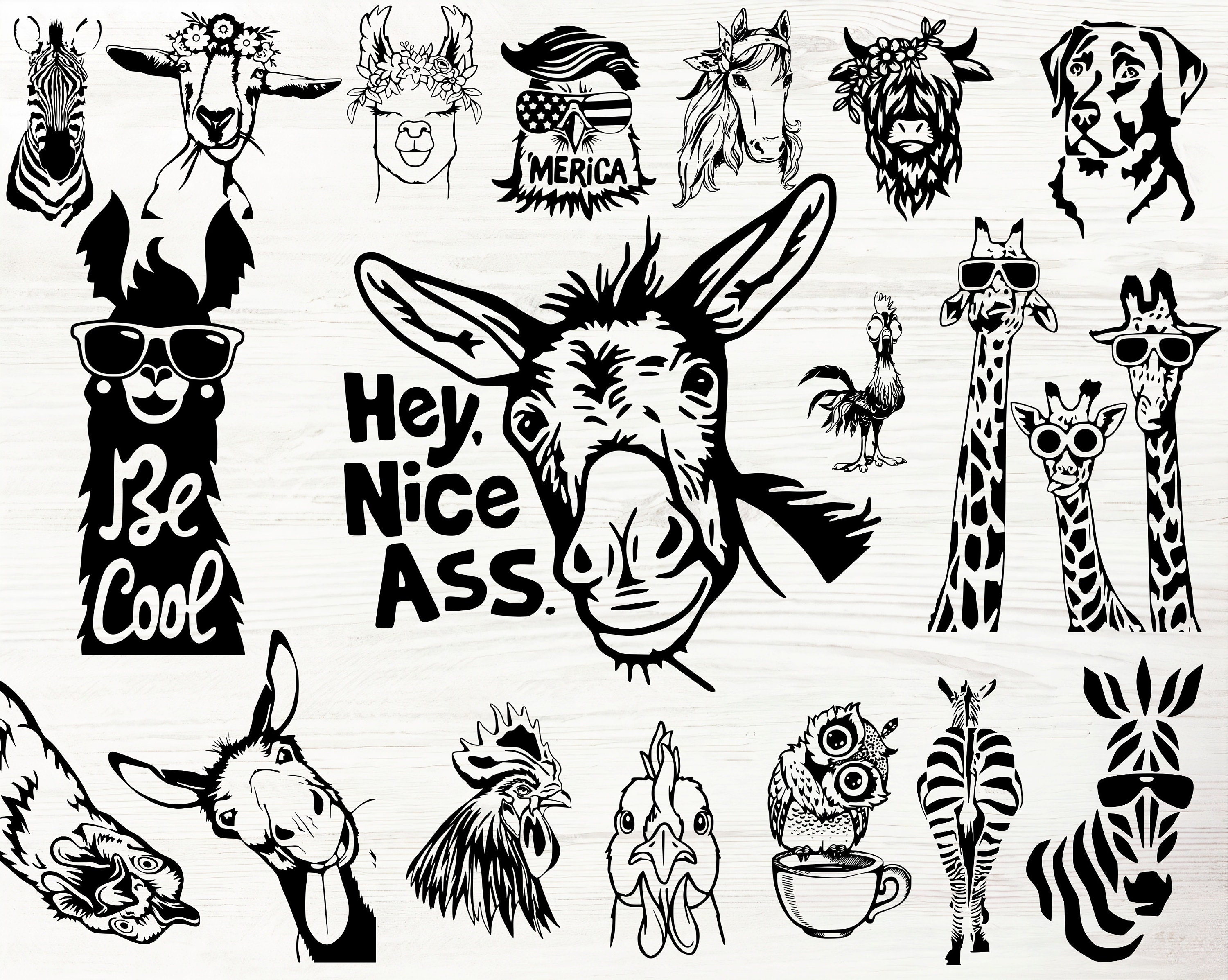 Funny Animals Svg Bundle Animals Clipart Svg Files for Etsy