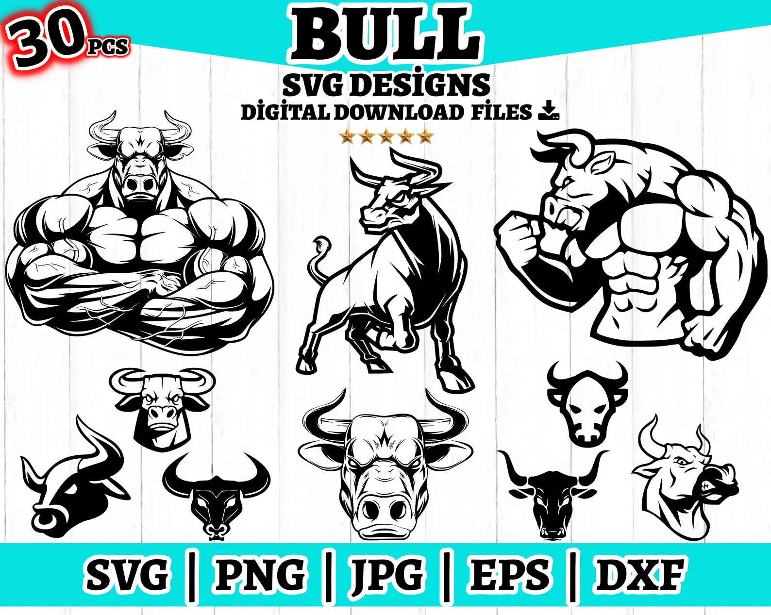 30 Bull SVG Bundle: Angry Bull Vector Graphics (digital Download) - Etsy