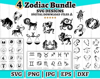 Lot Zodiac SVG : horoscope, astrologie, dessins célestes (téléchargement numérique)