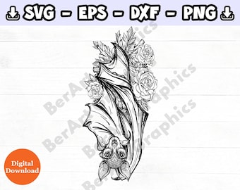 Flower Bat SVG, Bat Cut Files, Floral Bat Svg, Bat Clipart, Bat Cricut SVG, Bat Digital Download, Svg Cut File, vector image, Bat Svg Png.