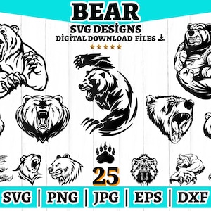 Bear Svg, Bear Svg Bundle, Animal Svg, Bear cricut files, Bear silhouette vector design files, Bear Silhouette, Bear Vector Instant Download
