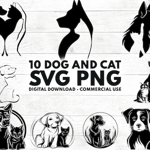 Chien et chat SVG, chien et chat Clipart, chien avec chat Svg, chien et chat Silhouette coupe fichier, fichier de coupe Svg Png pour Htv et vinyle sur Cricut.