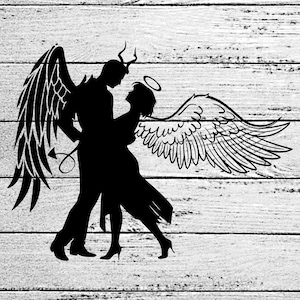 Démon et ange femme Svg, ange Svg, démon Svg, ange et diable SVG, téléchargement instantané PNG pour impression coupe Cricut Cameo Silhouette, fichiers PNG