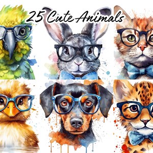 Imágenes Prediseñadas de acuarela de animales lindos, elaboración digital, manualidades de papel, imágenes prediseñadas lindas, descarga instantánea, archivos digitales png de animales de la selva