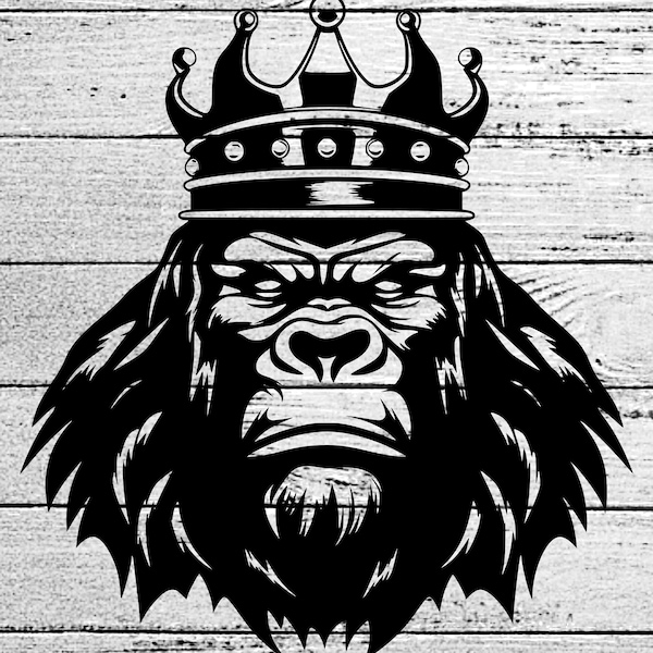 King Gorilla Svg File, Gorilla Head SVG, Angry Gorilla SVG, King animals SVG file, Gorilla Vector, Cuttable File, Animal Svg, Gorilla Png.