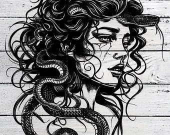 Medusa Silhouette Vector: Greek Mythology SVG PNG Print (Digital Files)