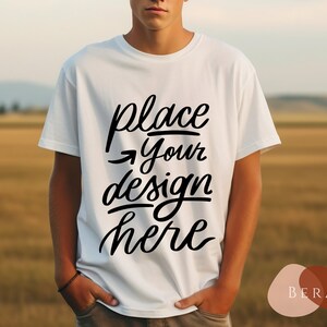 Male Model Bella Canvas 3001 T-Shirt Mockup, White Bella Canvas 3001 Mockup, 3001 Man T-shirt Mockup, Lifestyle Mockup,Minimalist Lifestyle