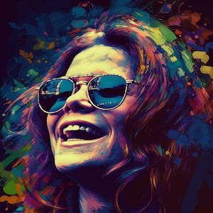 Janis Joplin AI Generated Digital Print - Trendy Abstract Portrait Music Wall Art for Office Decor - Digital Download
