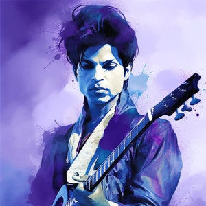 Prince Purple Rain Style Art Portrait - AI Generated Digital Download Featuring Prince Playing Guitar - Trendy Music Wall Decor