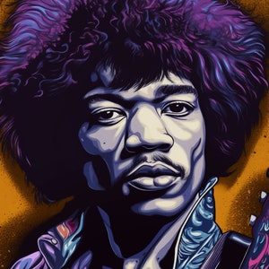 Abstract Portrait of Jimi Hendrix - Digital AI Art Print