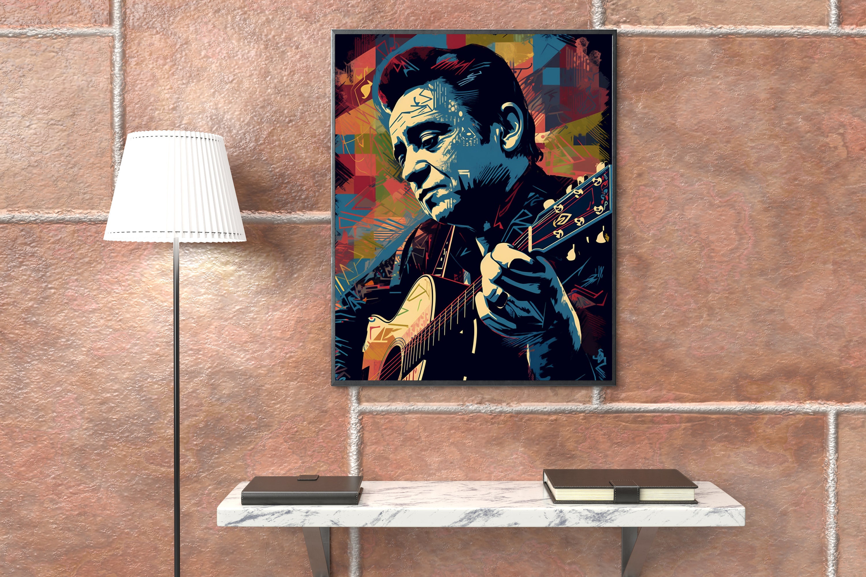 Johnny Cash AI Generated Digital Print - Trendy Abstract Portrait Music ...