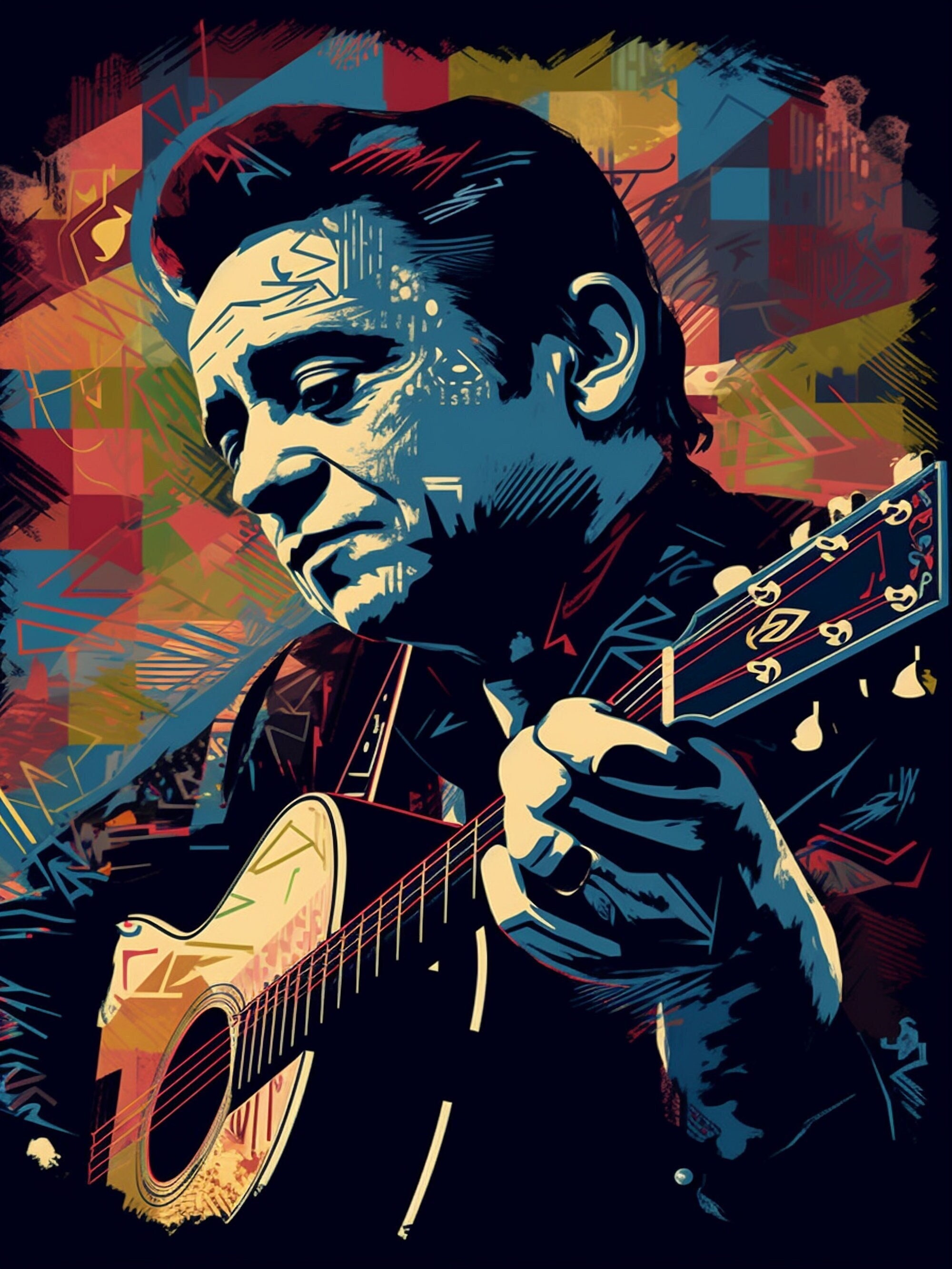 Johnny Cash AI Generated Digital Print - Trendy Abstract Portrait Music ...