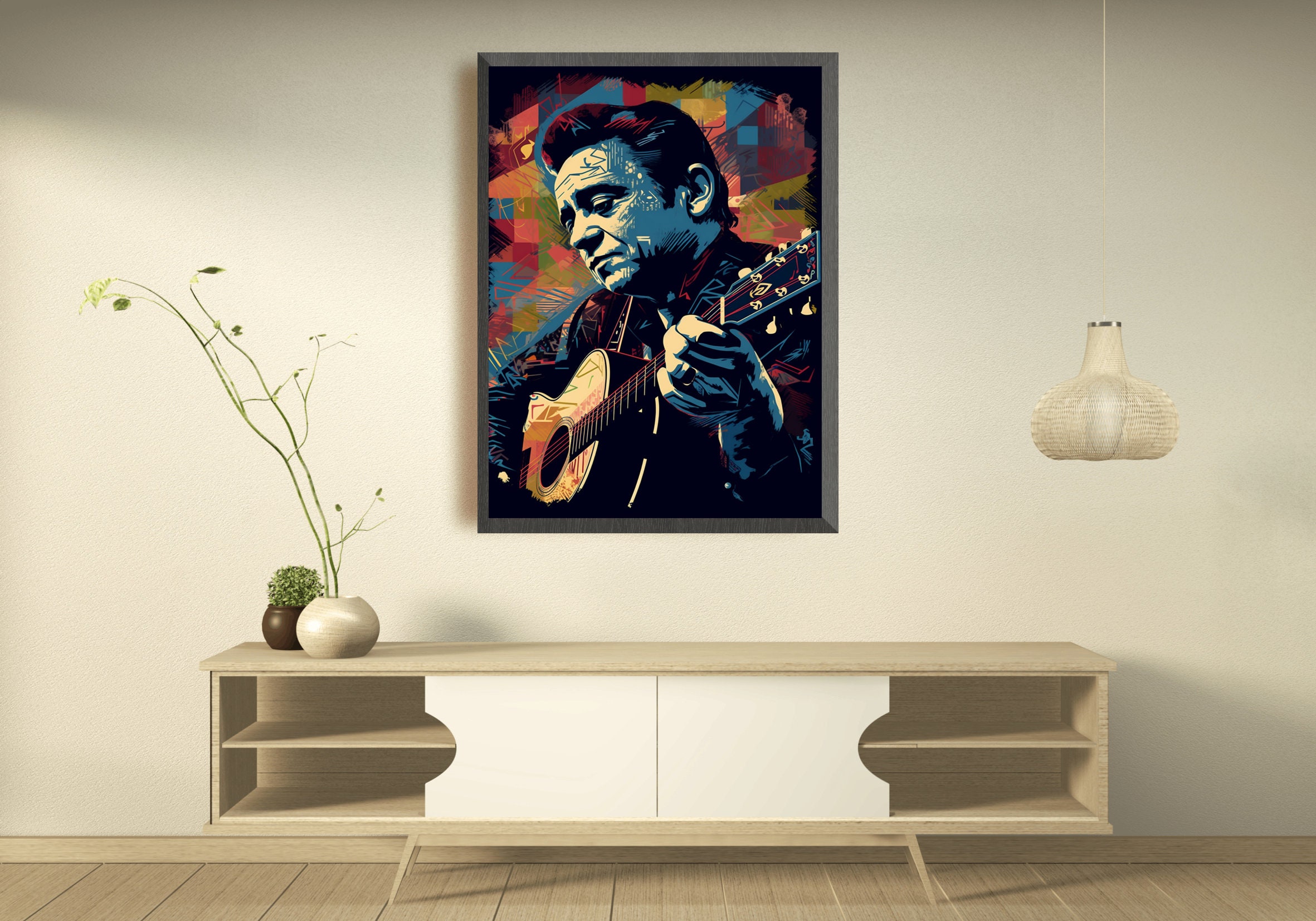 Johnny Cash AI Generated Digital Print - Trendy Abstract Portrait Music ...