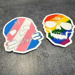 The Locked Tomb // Gideon/Harrow/Nona the Ninth -- CUSTOM House Pride Flag Skull -- Matte vinyl waterproof sticker