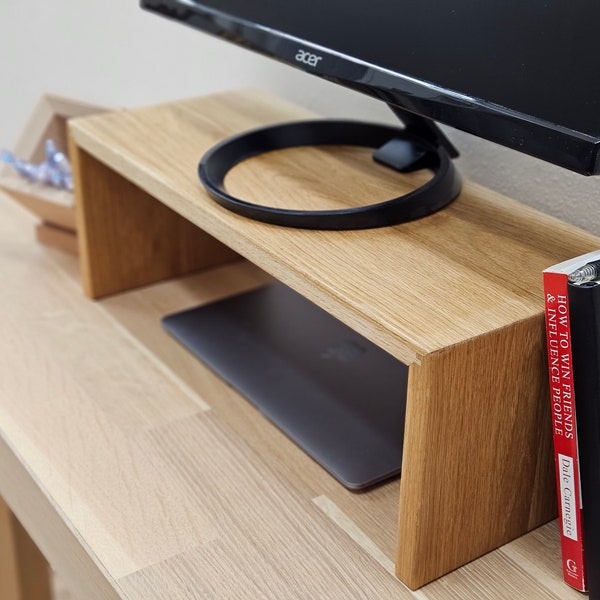 Hardwood Monitor Stand and XL Wooden Pen Holder with Removable Base