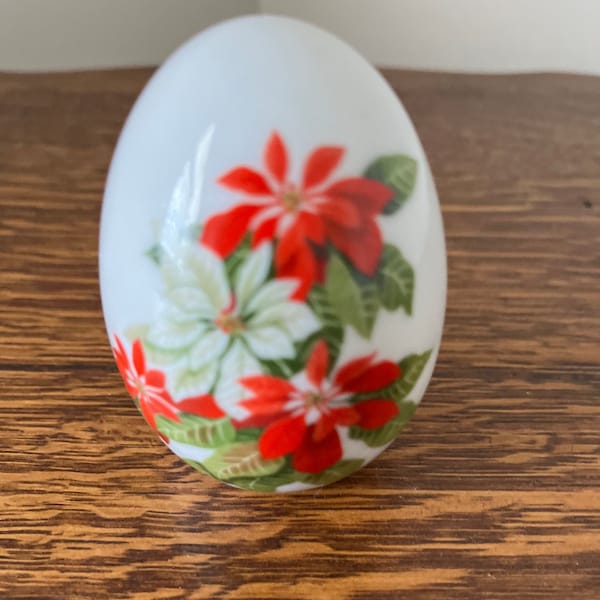 Avon Porcelain Egg | E. Hoffman Poinsettia Design