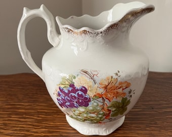 Vintage White Pitcher with Charming Fruit Motif - Collectible Home Decor